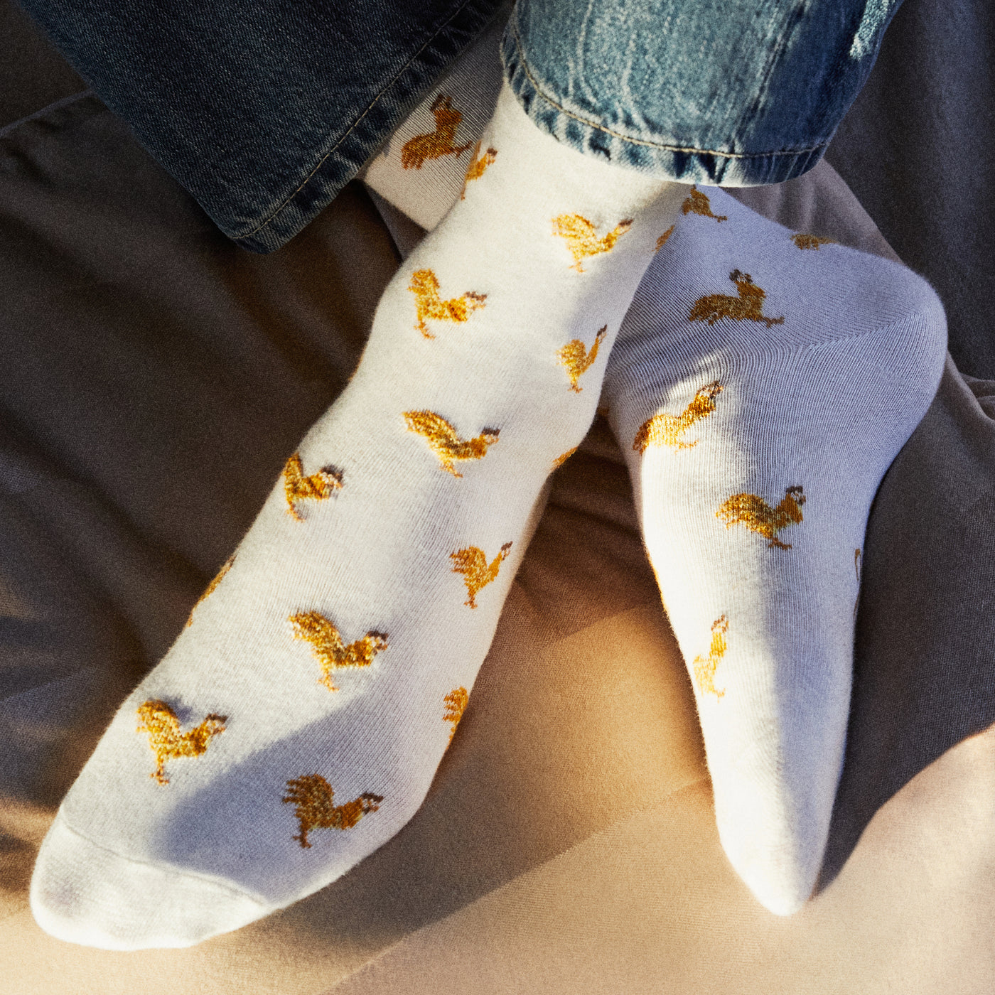 The roosters - men's socks - ecru cotton