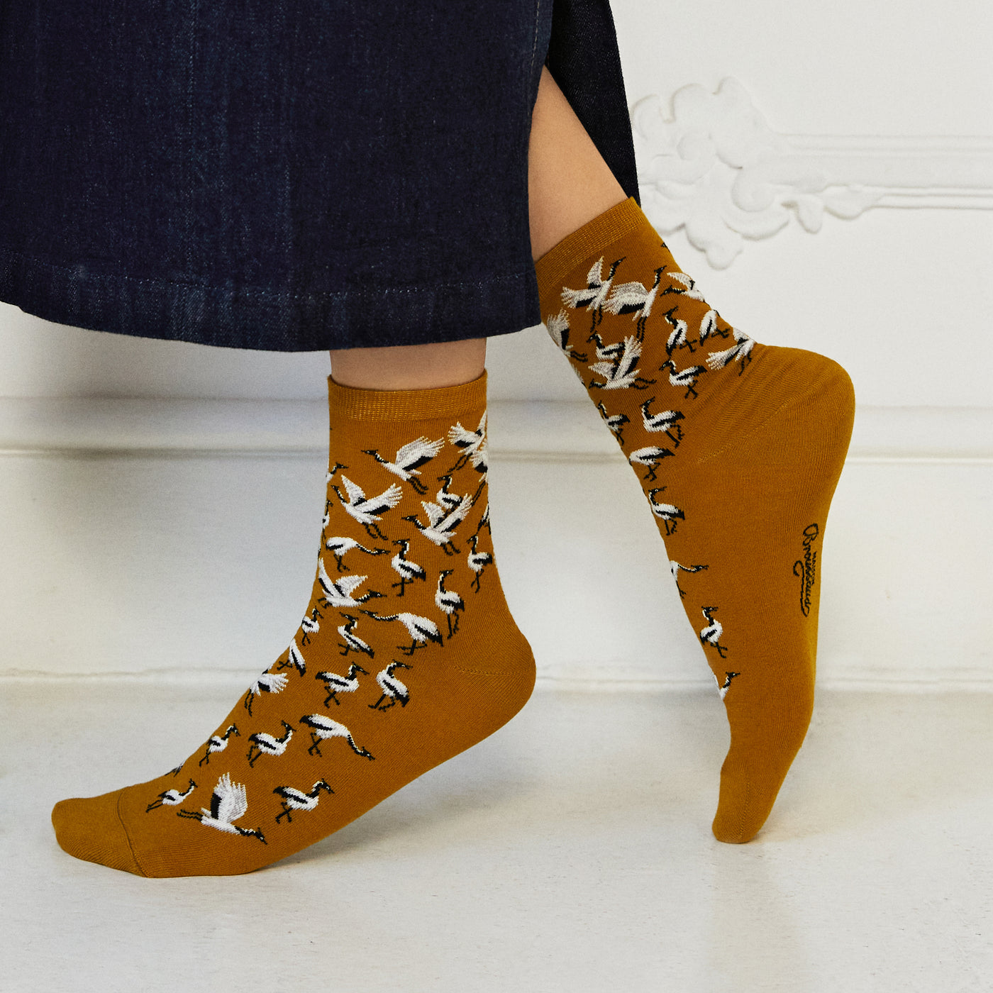 Wild Geese - Women's Socks - Olive Cotton