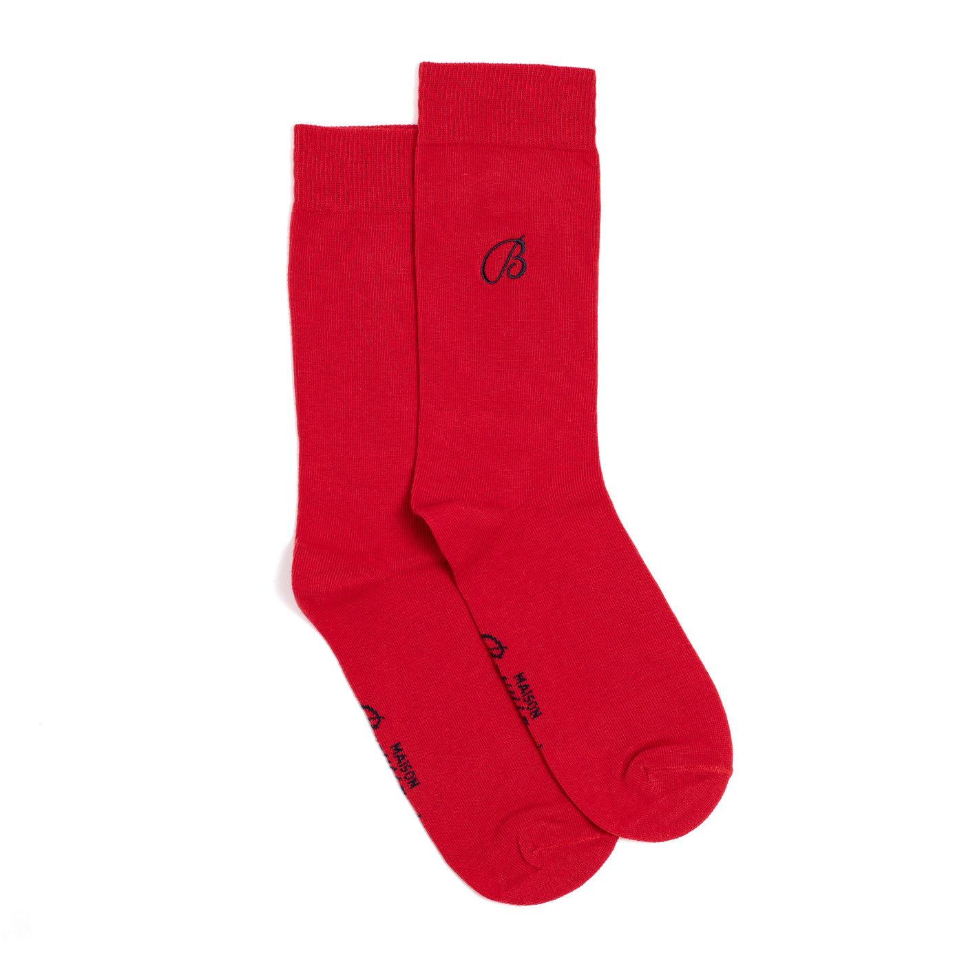 "B embroidery" - men's socks - red cotton