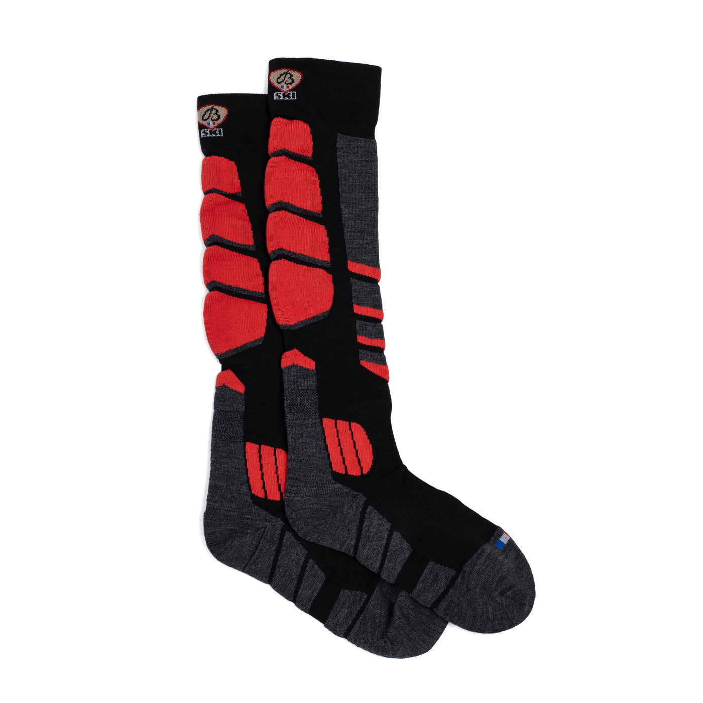 Chaussettes de ski - Broussaud Sport - laine noir-rouge