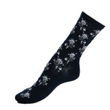 Les fleurs - chaussettes femme - coton marine