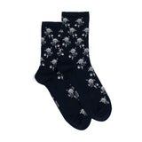 Les fleurs - chaussettes femme - coton marine