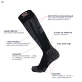 Chaussettes de ski - Broussaud Sport - laine noir-gris-bleu