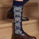 Les fleurs - chaussettes femme - coton marine