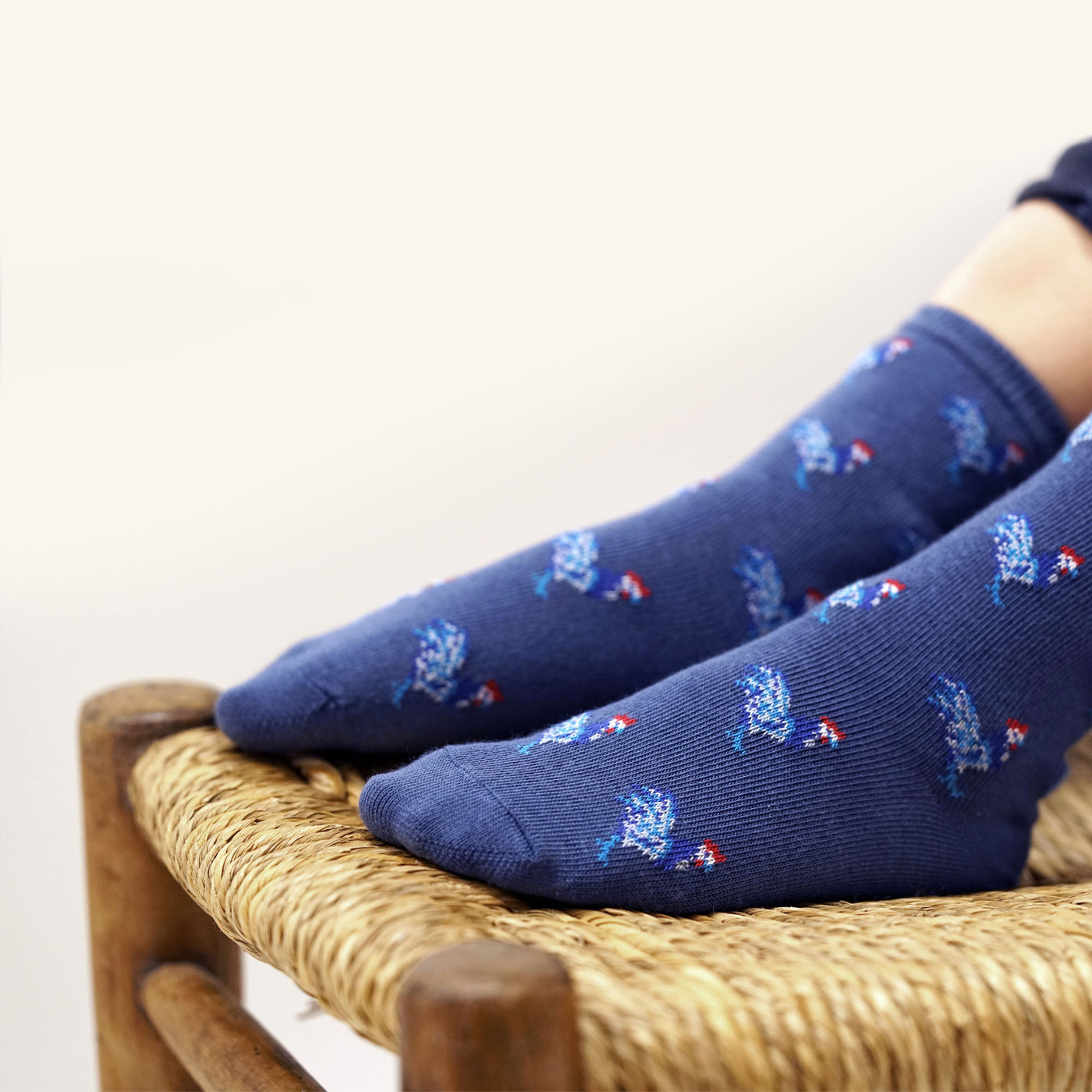 Les Coqs - chaussette enfant - coton bleu