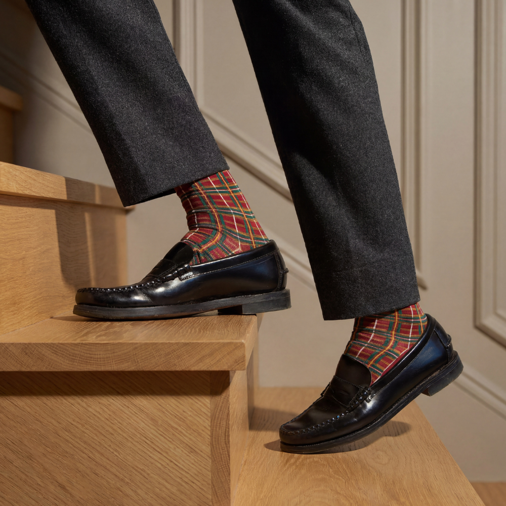 Les tartans - chaussettes homme - coton bordeaux