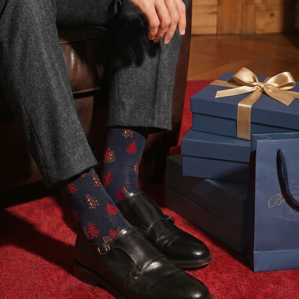 Les sapins - chaussettes homme - coton marine