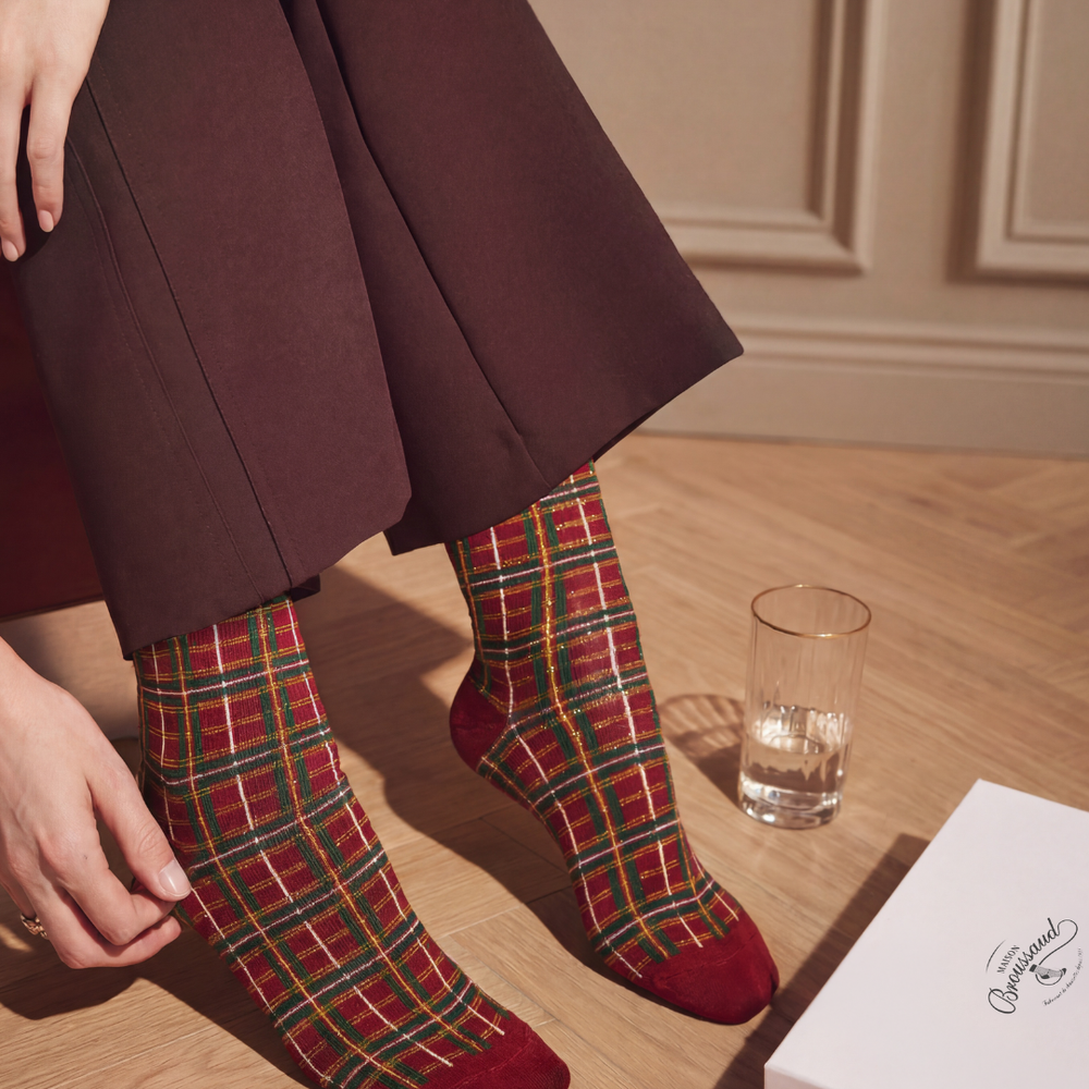 Les tartans - chaussettes femme - coton bordeaux