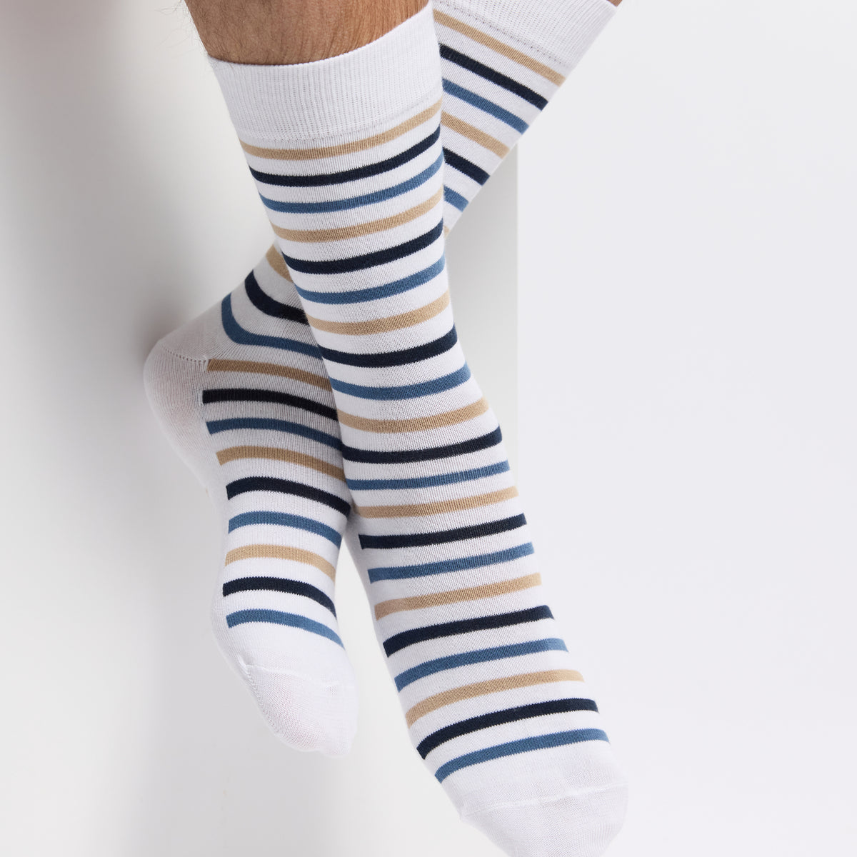 Armor-lux x Maison Broussaud multi-striped men's socks - white and blue cotton