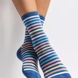 Armor-lux x Maison Broussaud multi-striped women's socks - blue cotton