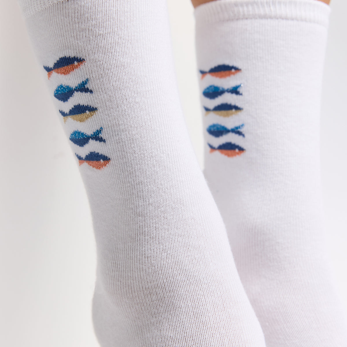 Les poissons Armor-lux x Maison Broussaud - chaussettes femme - coton blanc