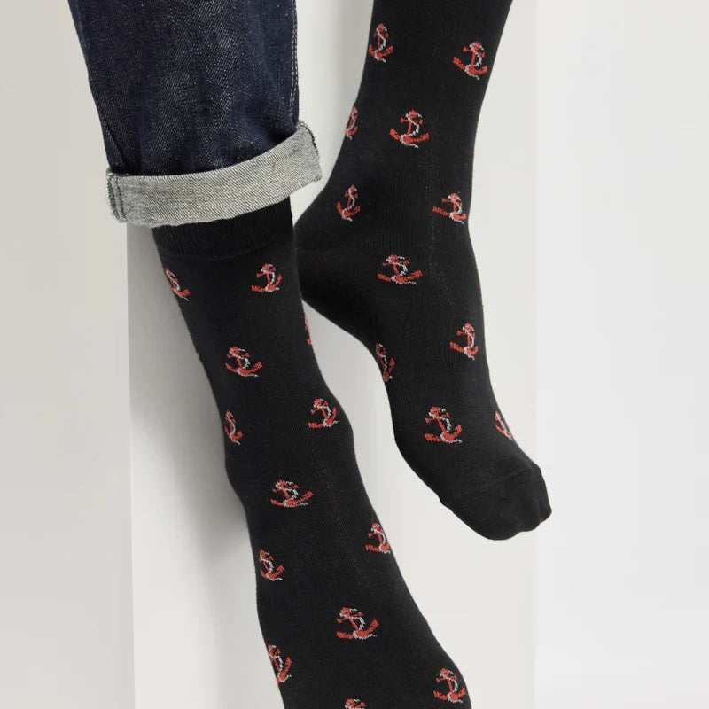 Anchors - Men's Socks - Black-Red Cotton