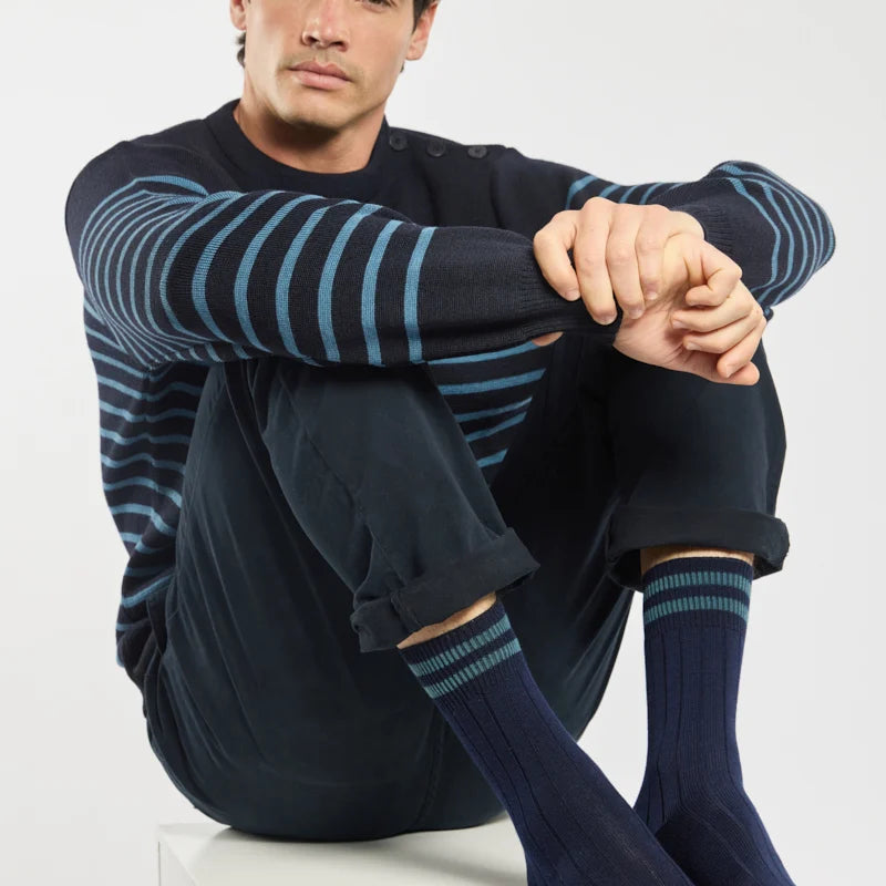 Les Côtes - men's socks - navy blue wool