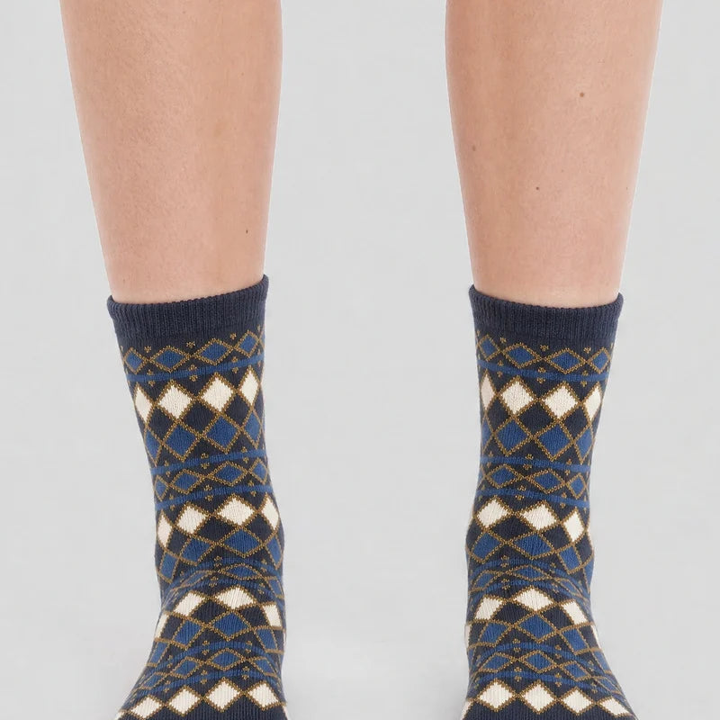 Les Losanges - chaussettes femme - coton marine