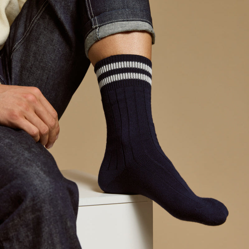 Les côtelées Armor-lux x Maison Broussaud - chaussettes homme - laine marine blanc