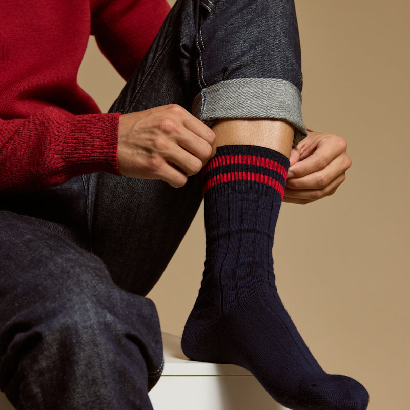 Les côtelées Armor-lux x Maison Broussaud - chaussettes homme - laine marine rouge