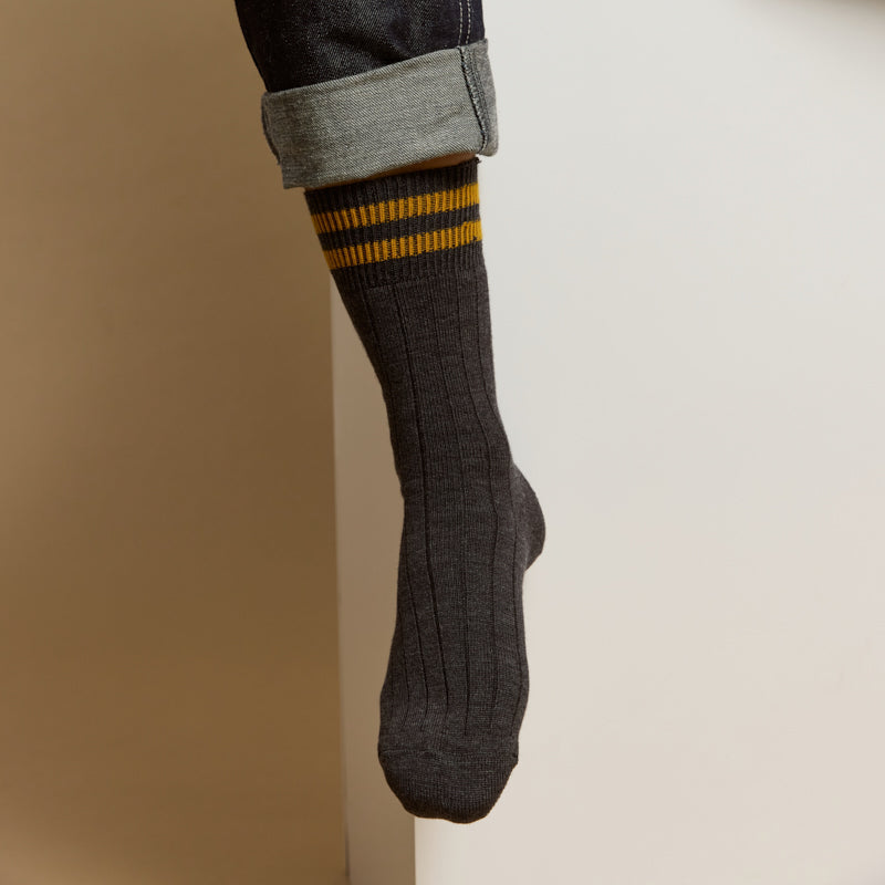 Les côtelées Armor-lux x Maison Broussaud - chaussettes homme - laine anthracite