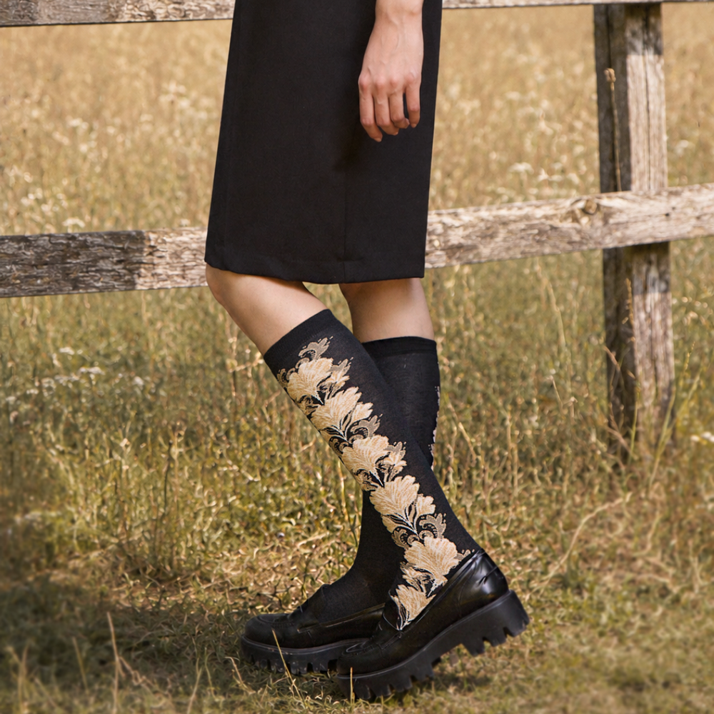 Les fleurs - chaussettes femme - coton noir