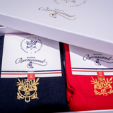 Coffret duo broderie Elysée x Maison Broussaud - chaussettes homme - coton bleu et rouge