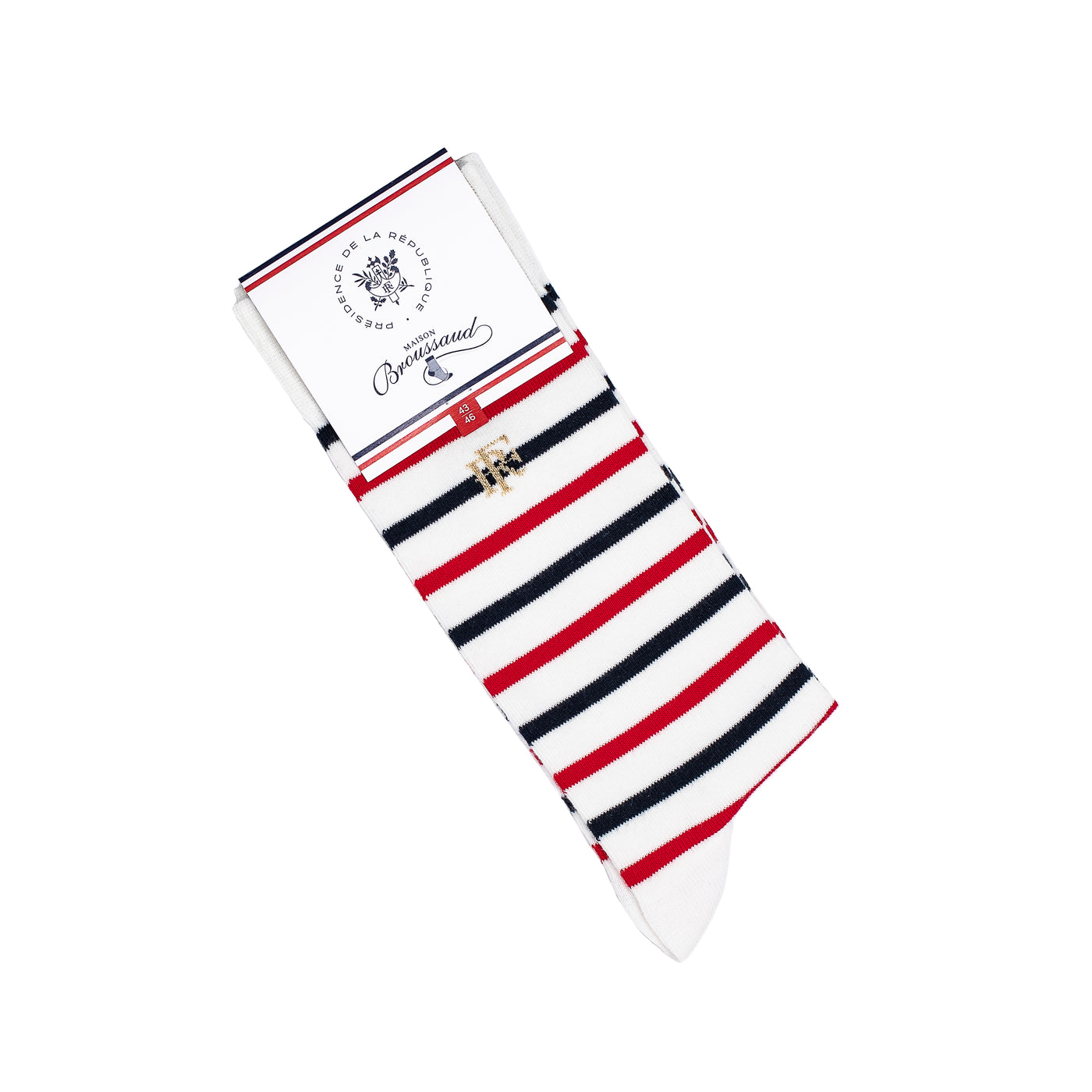 Les marinières bleu blanc rouge Elysée x Maison Broussaud - chaussettes homme - coton blanc
