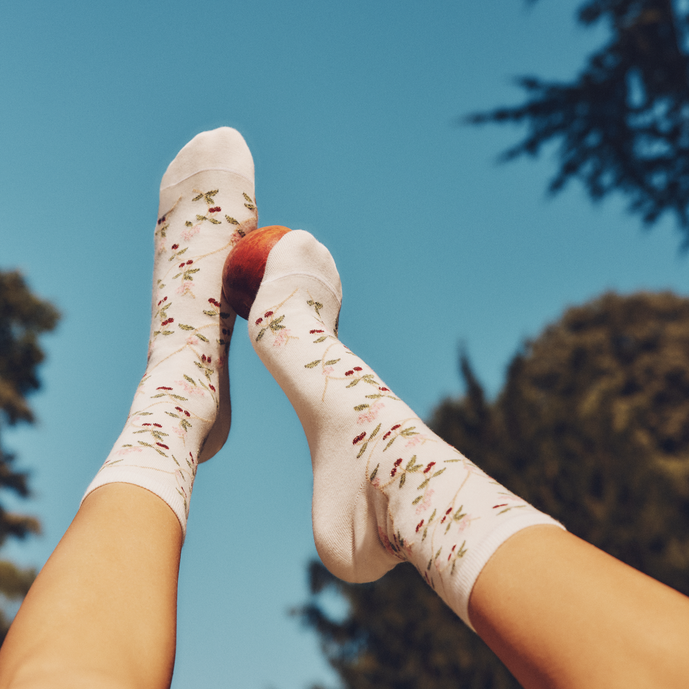 Les cerises - chaussettes femme - coton écru