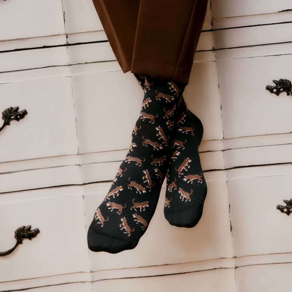 Les léopards - chaussettes femme - coton noir
