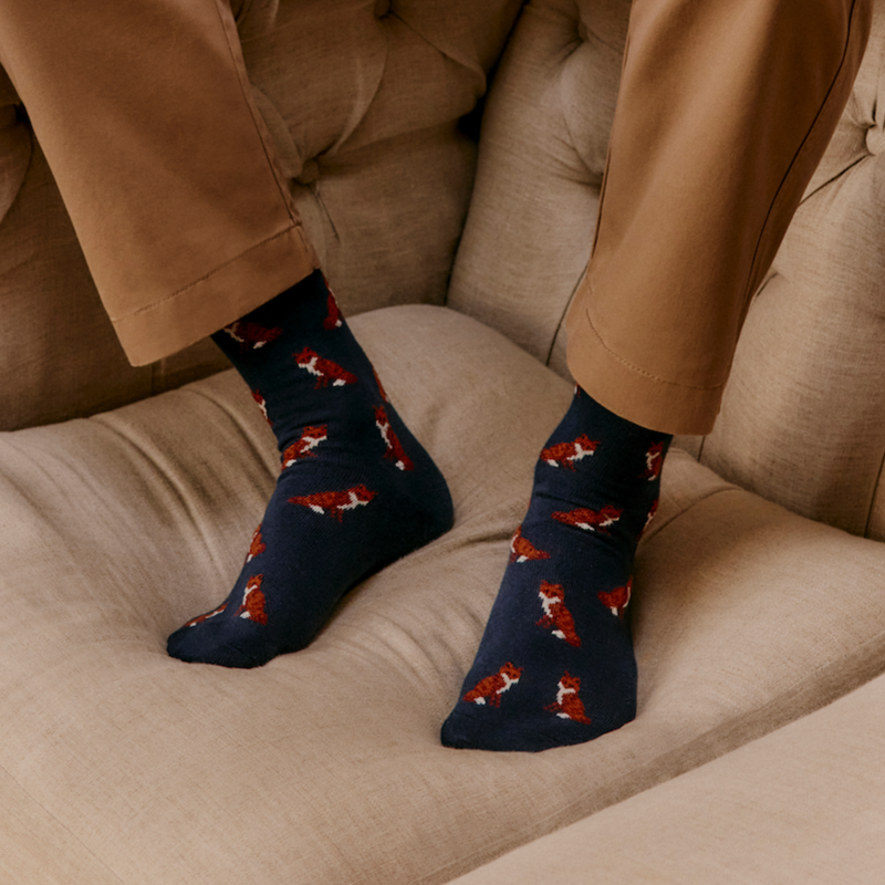 Les renards - chaussettes homme - coton marine
