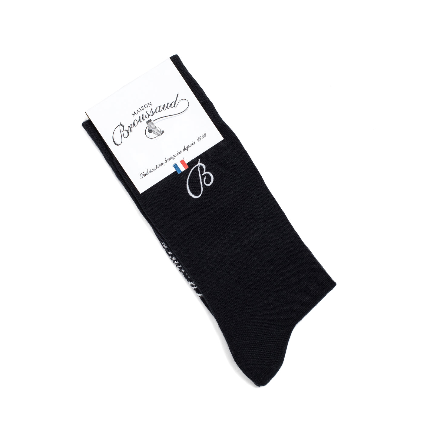 Unies broderie B - chaussettes homme - coton noir