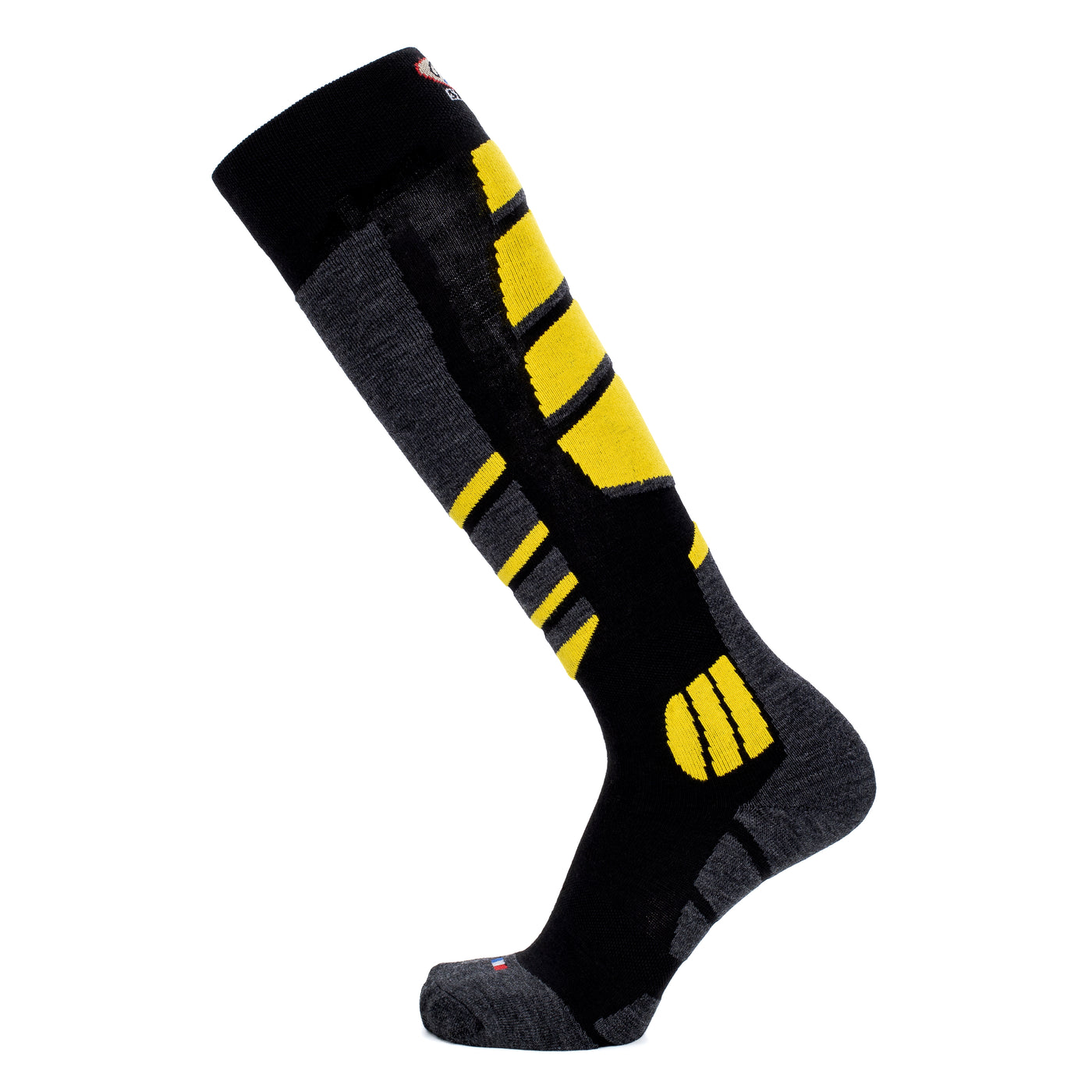 Chaussettes de ski - Broussaud Sport - laine noir-jaune