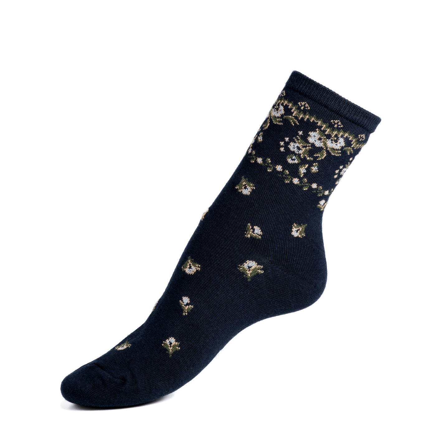 La frise florale - chaussettes femme - coton marine