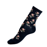 Les fleurs - chaussettes femme - coton marine