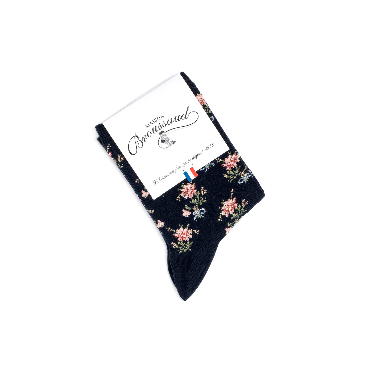 Les fleurs - chaussettes femme - coton marine