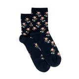 Les fleurs - chaussettes femme - coton marine