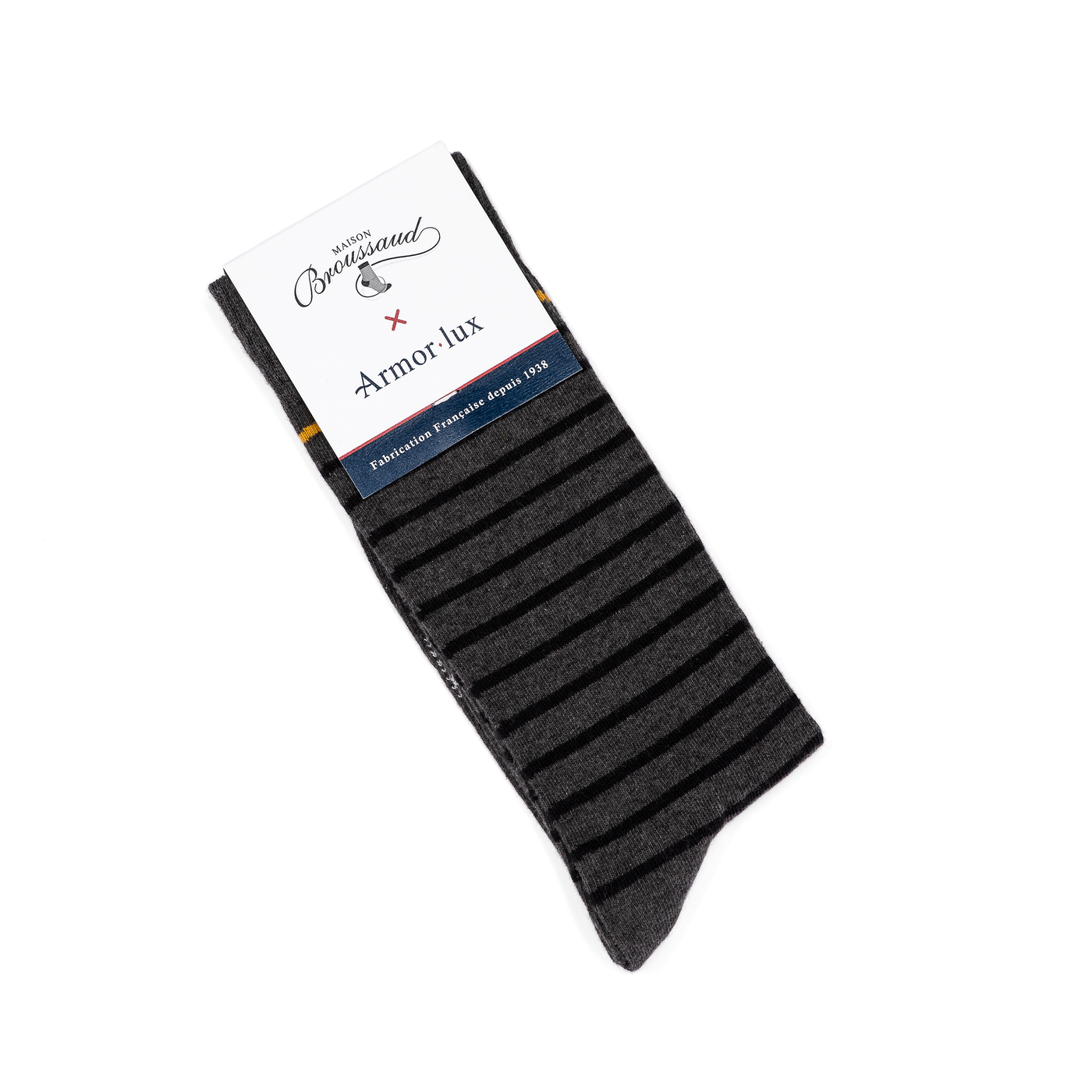Les marinières Armor-lux x Maison Broussaud - chaussettes homme - coton anthracite jaune