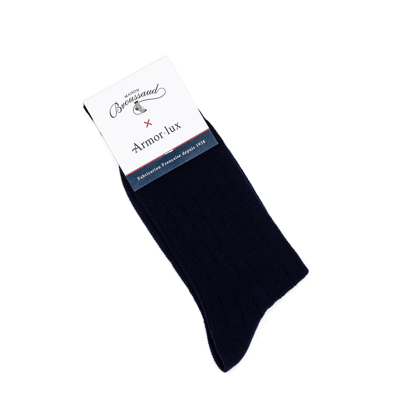 Les côtelées Armor-lux x Maison Broussaud - chaussettes homme - laine marine blanc
