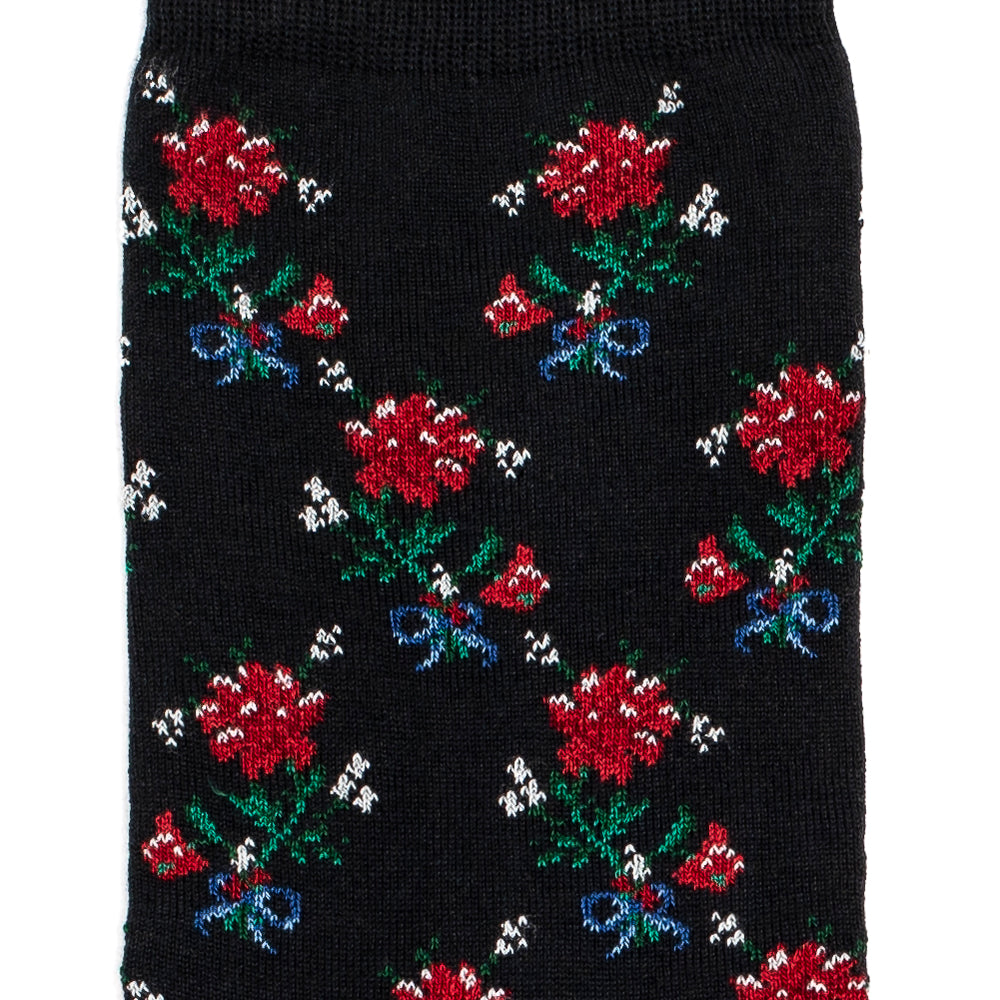 The bouquet - women's socks - black cotton