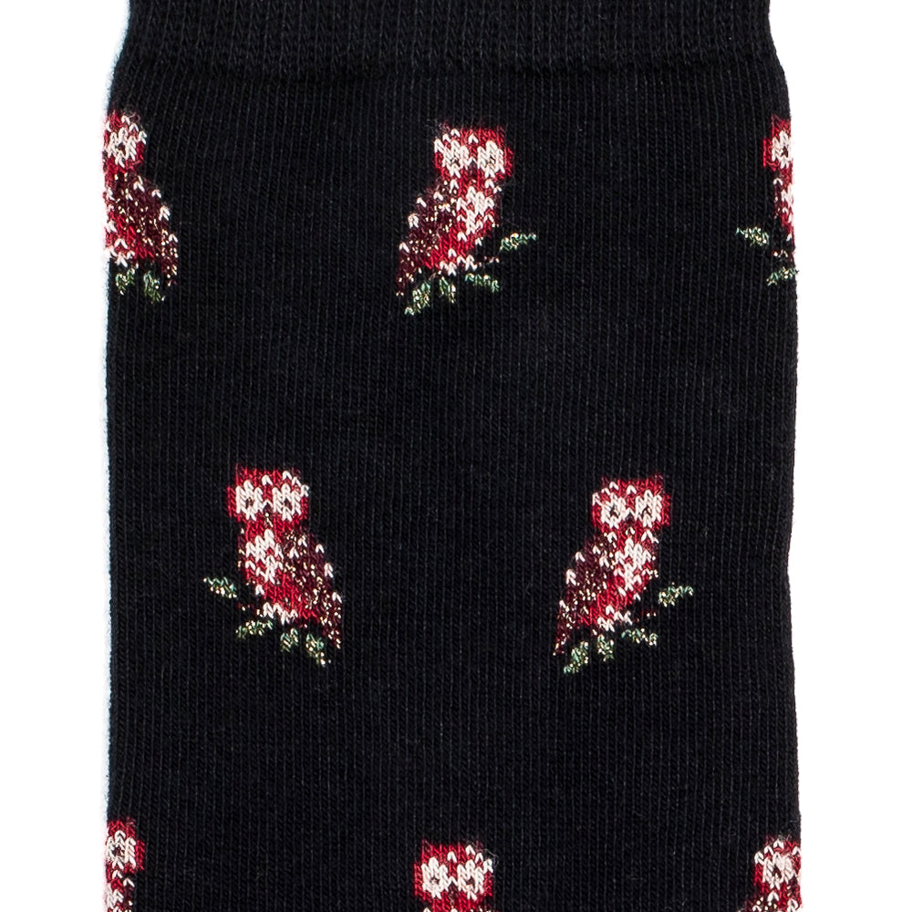 Owls - women's socks - black cotton