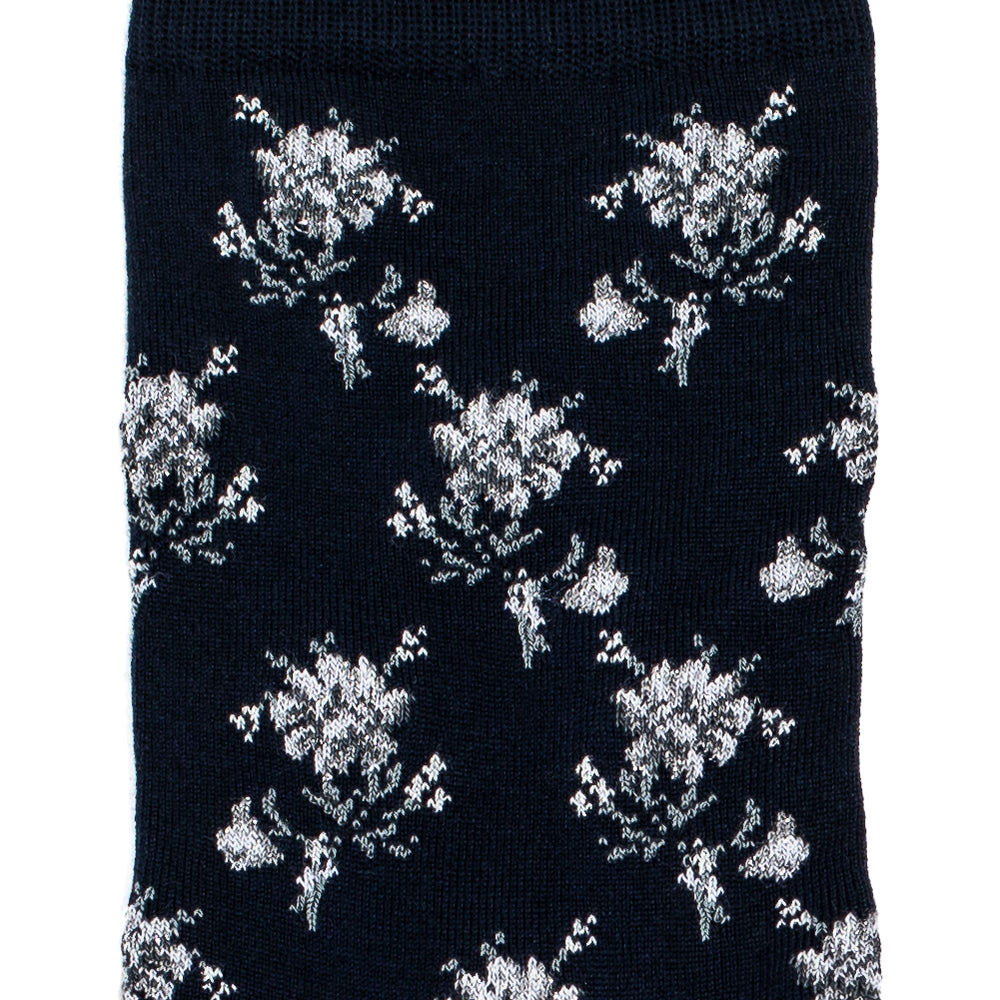 Les fleurs - chaussettes femme - coton marine
