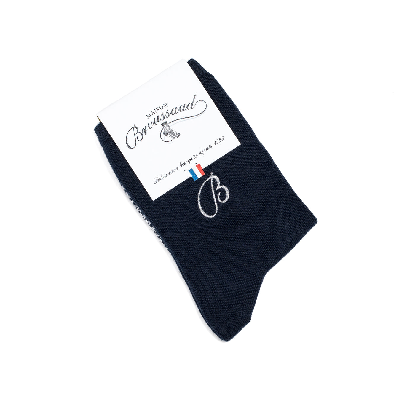 "B embroidery" - women's socks - navy cotton