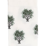 Détail motif arbre sur chaussette homme haute blanche