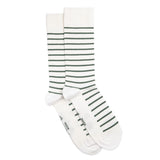 Paire de chaussettes homme mi-hautes blanches à rayures vertes, présentées à plat.