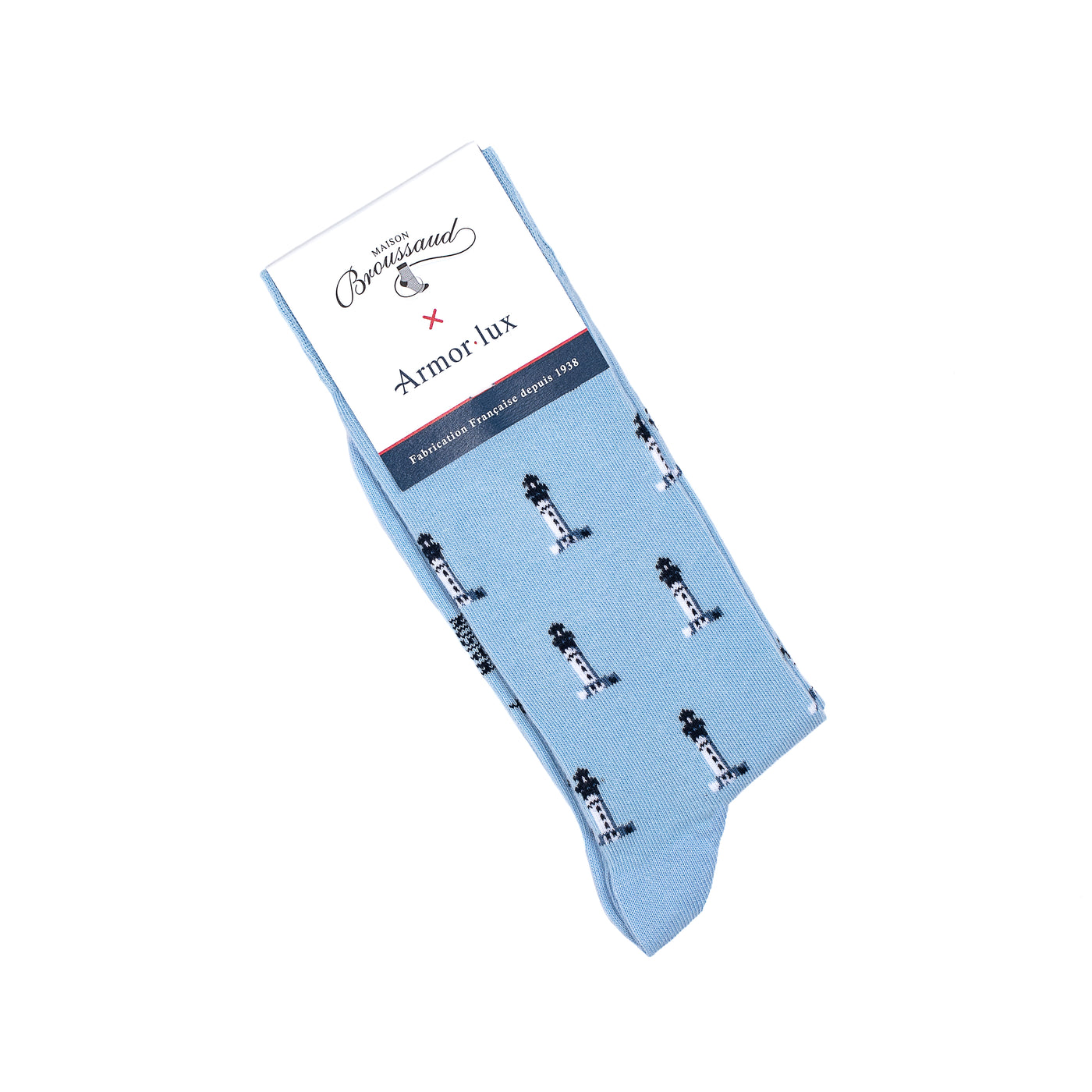 Armor-lux x Maison Broussaud headlights - men's socks - sky blue cotton