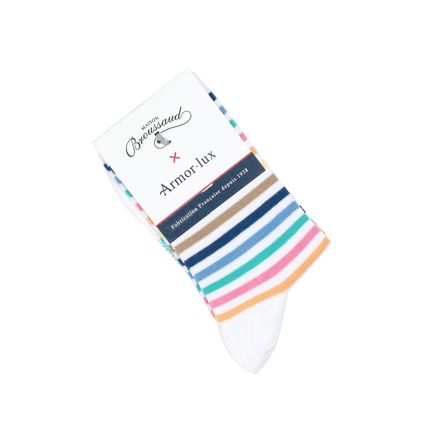 Armor-lux x Maison Broussaud multi-striped women's socks - white cotton
