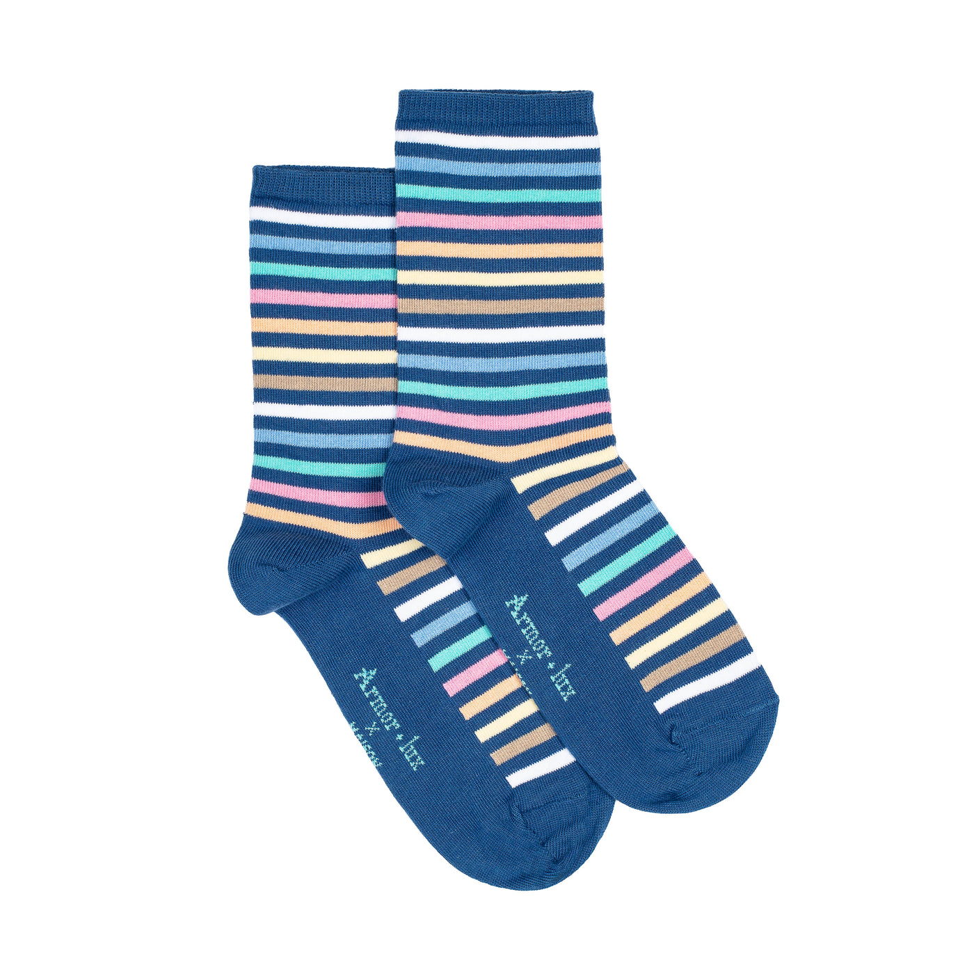 Armor-lux x Maison Broussaud multi-striped women's socks - blue cotton