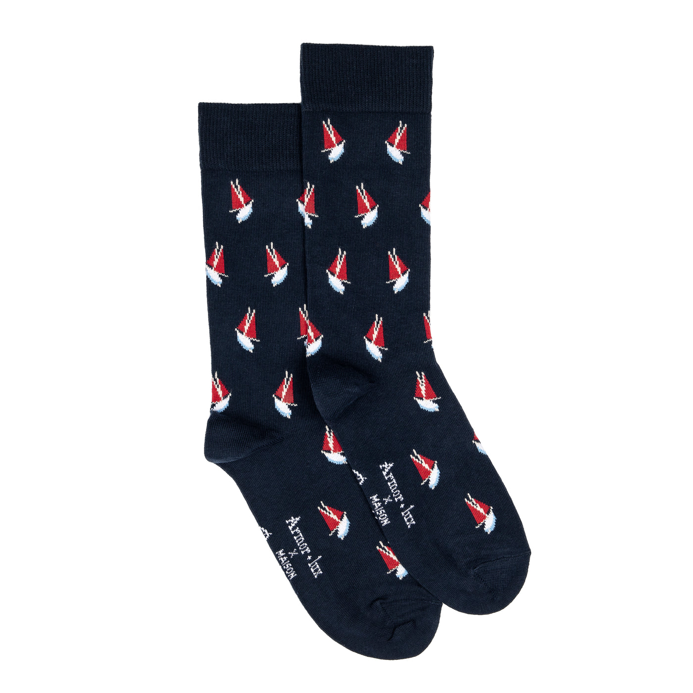 The Armor-lux x Maison Broussaud sailboats - men's socks - navy cotton