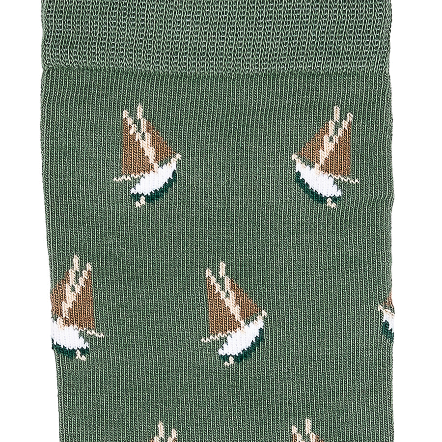Armor-lux x Maison Broussaud sailboats - men's socks - khaki cotton