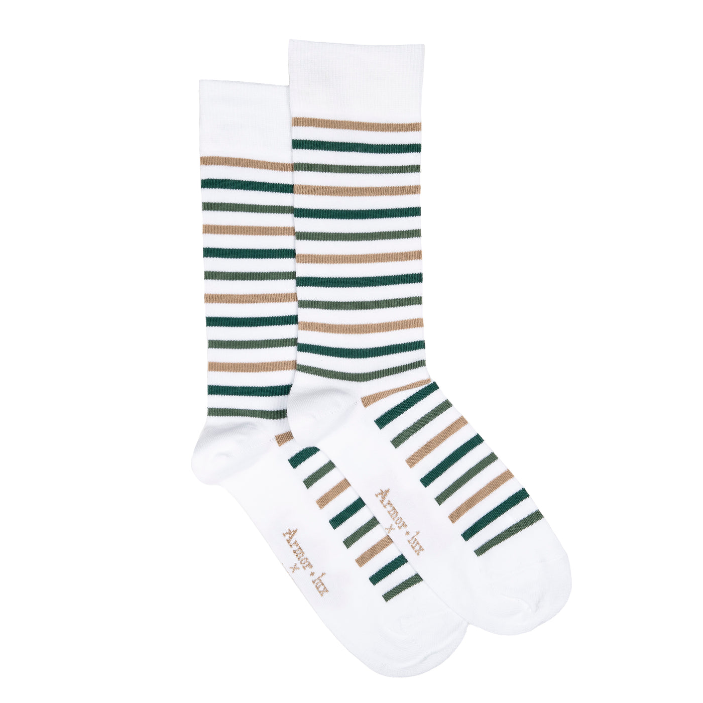 Armor-lux x Maison Broussaud multi-striped men's socks - white and green cotton