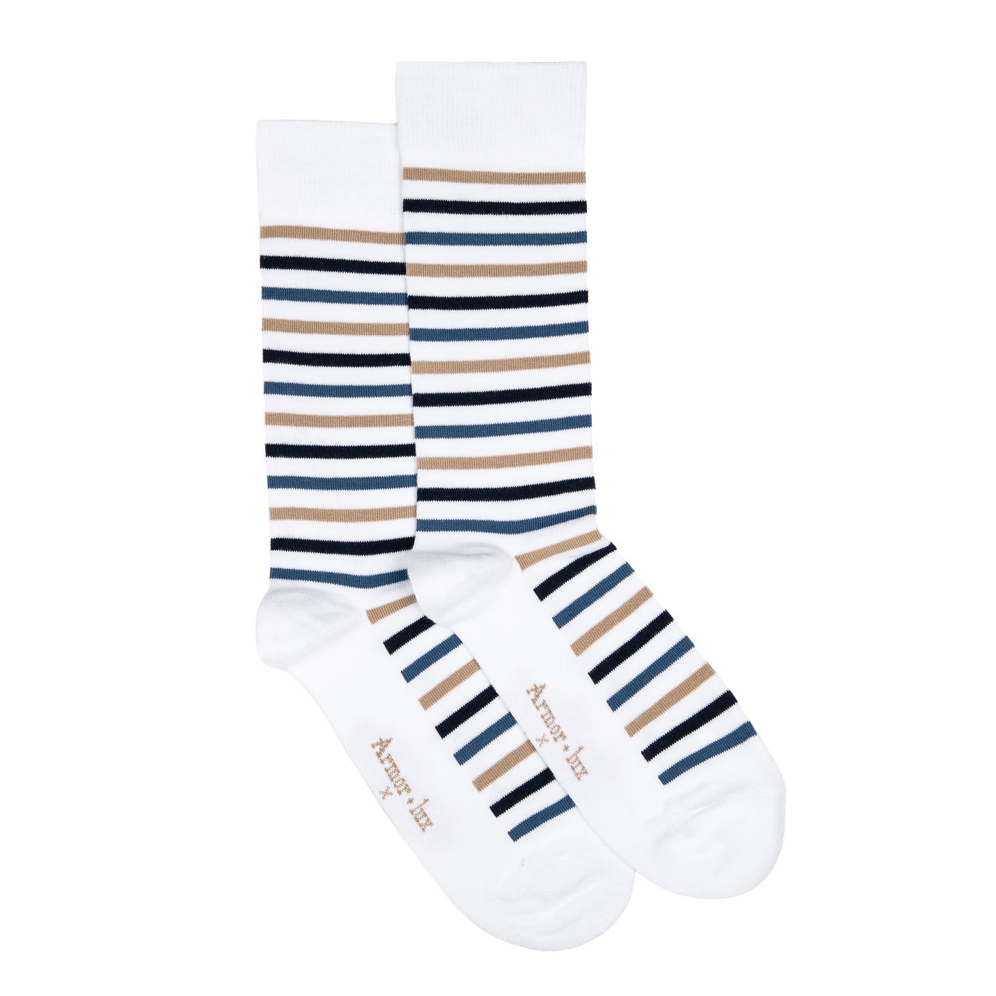 Armor-lux x Maison Broussaud multi-striped men's socks - white and blue cotton