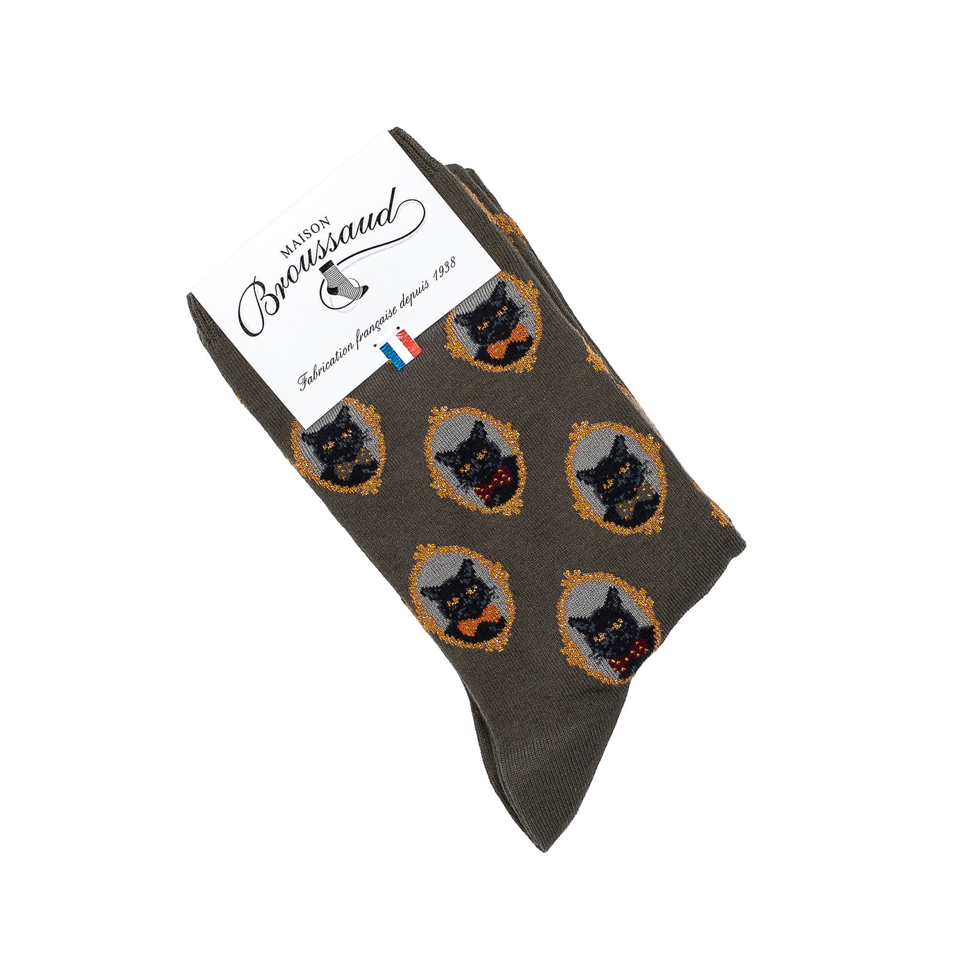 Les chats - chaussettes femme - coton kaki