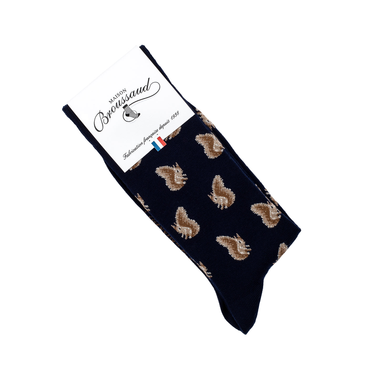 Les écureuils - chaussettes homme - laine merinos marine